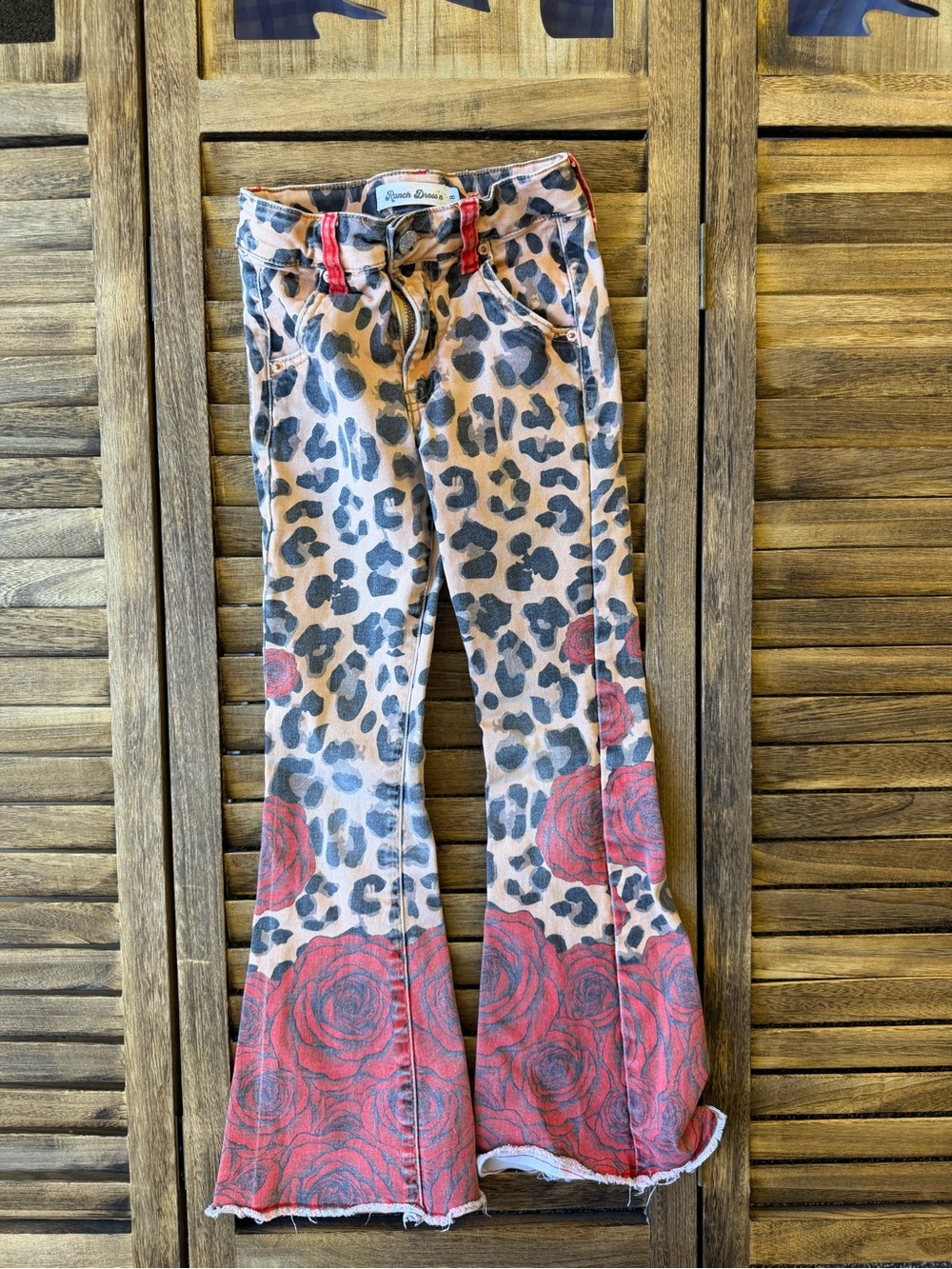 Ranch Dress’n Youth Leopard & Rose Print Flare Jeans - Red/Beige Fallon Taylor 8